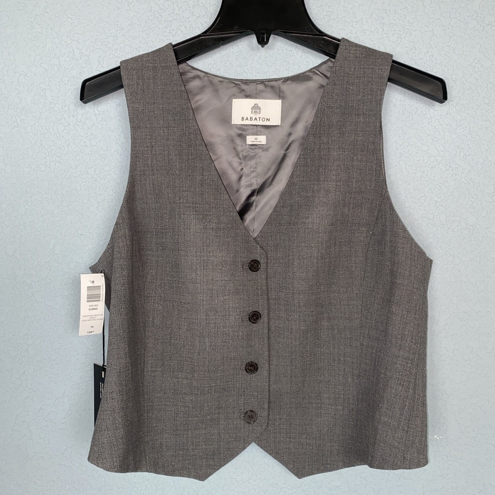 Aritzia Babaton Curio Vest‎ 10 Wool Blend Heather Gray Button Up V Neck NWT